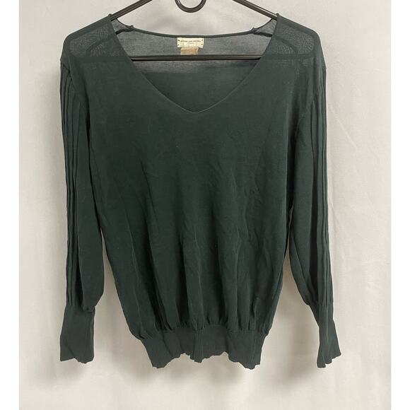 DRIES VAN NOTEN Pleated Sleeve V Neck Sweater Black Medium Cotton Lightweight - Picture 1 of 10